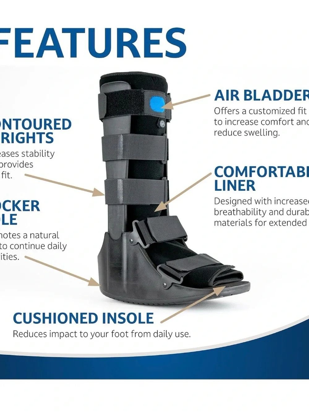 Medical Walking Boot for Men - Black size M